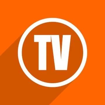 Tv icon. Orange flat button. Web and mobile app design illustration Stock Illustration