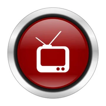 Tv icon, red round button isolated on white background, web design illustrati Ilustración de archivo