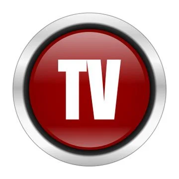 Tv icon, red round button isolated on white background, web design illustrati Stock Illustration