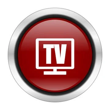 Tv icon, red round button isolated on white background, web design illustrati Ilustración de archivo