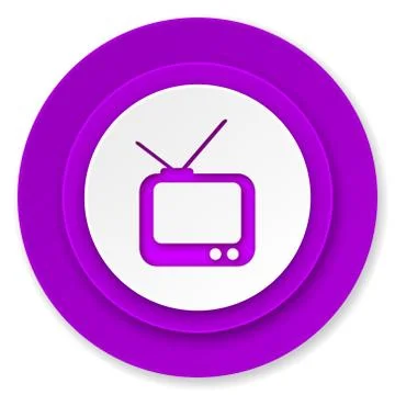 Tv icon, violet button, television sign. Ilustración de archivo
