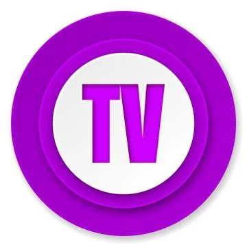 Tv icon, violet button, television sign. Stock Illustration
