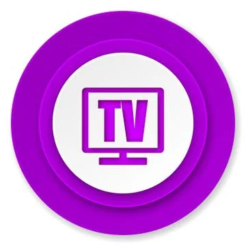 Tv icon, violet button, television sign. 库存插图