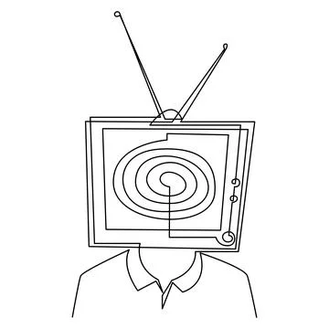 TV instead of a man head continuous line drawing. Minimalist style illustration Stock Illustration