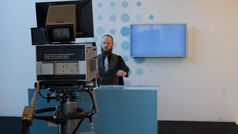 TV interview with caucasian man host. Usable for national news with interview. Video stock 124966541