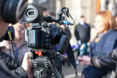 TV interview. Public relations - PR. News conference. Stock Photos