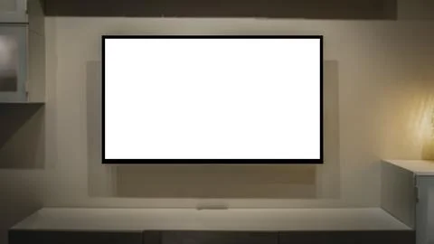 TV led mock up screen. Smart TV on a curbstone in an interior of the living room Stock Photos