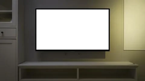 TV led mock up screen. Smart TV on a curbstone in an interior of the living room Stock Photos