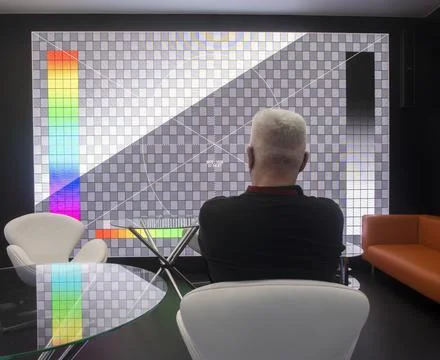 TV LED screen with technical table. LED screen panel texture. Stock Photos