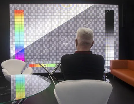 TV LED screen with technical table. LED screen panel texture. Stock Photos