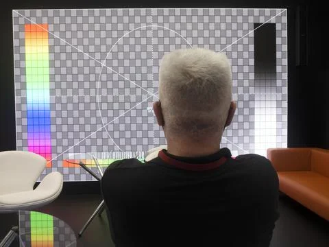 TV LED screen with technical table. LED screen panel texture. Stock Photos
