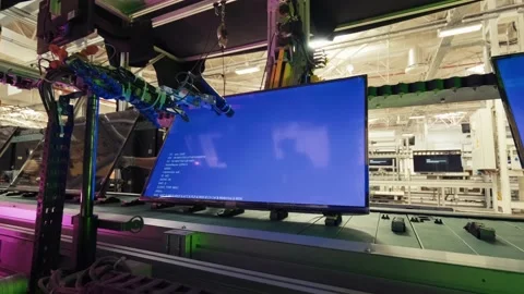 TV LEDS in electronics production line on modern factory.Robotic Stock Footage 202255073