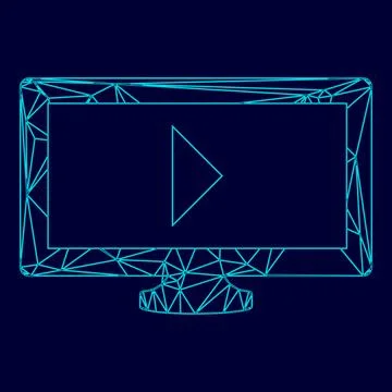 Tv with Mark playing video low poly triangulation triangulated polygonal elec Ilustración de archivo