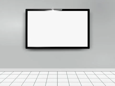 TV mockup with flat white screen fixed on a wall Stock Illustration