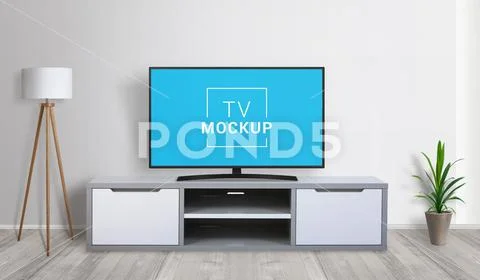 TV mockup in living room. 3d render concept Modello PSD