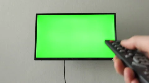 TV mockup screen. LSD smart TV screen with a blank green background in the Stock Footage 189436046