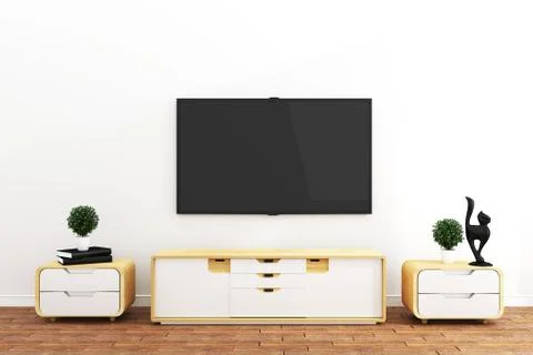 TV in modern empty room, interior - minimal. 3d rendering Stock Illustration