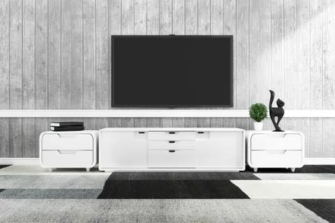 TV in modern empty room,minimal designs. 3d rendering Stock Illustration