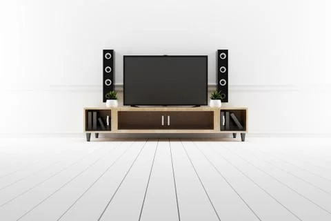 TV in modern empty room,minimal designs. 3d rendering Stock Illustration