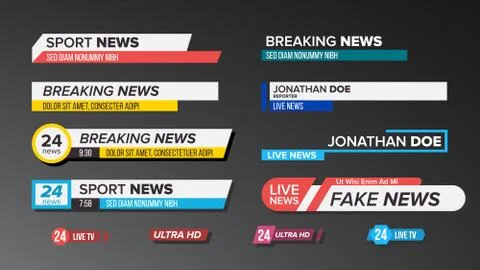 TV News Bars Set Vector. Sign Of Lower Third. Label Strip, Icon. Media Tag For Stock Illustration