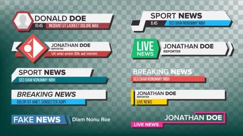 TV News Bars Set Vector. Streaming Video News Sign. Breaking, Sport News Illustrazione stock
