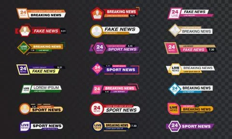 TV News Bars Set Vector, Streaming Video News Sign, Breaking, Sport News. Int Stock Illustration