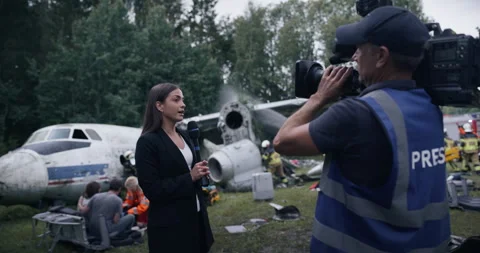 TV News Report From Plane Crash Stock Footage 295804111