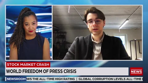 TV News Split Screen Anchor Guest Talk Stock Footage 171229485