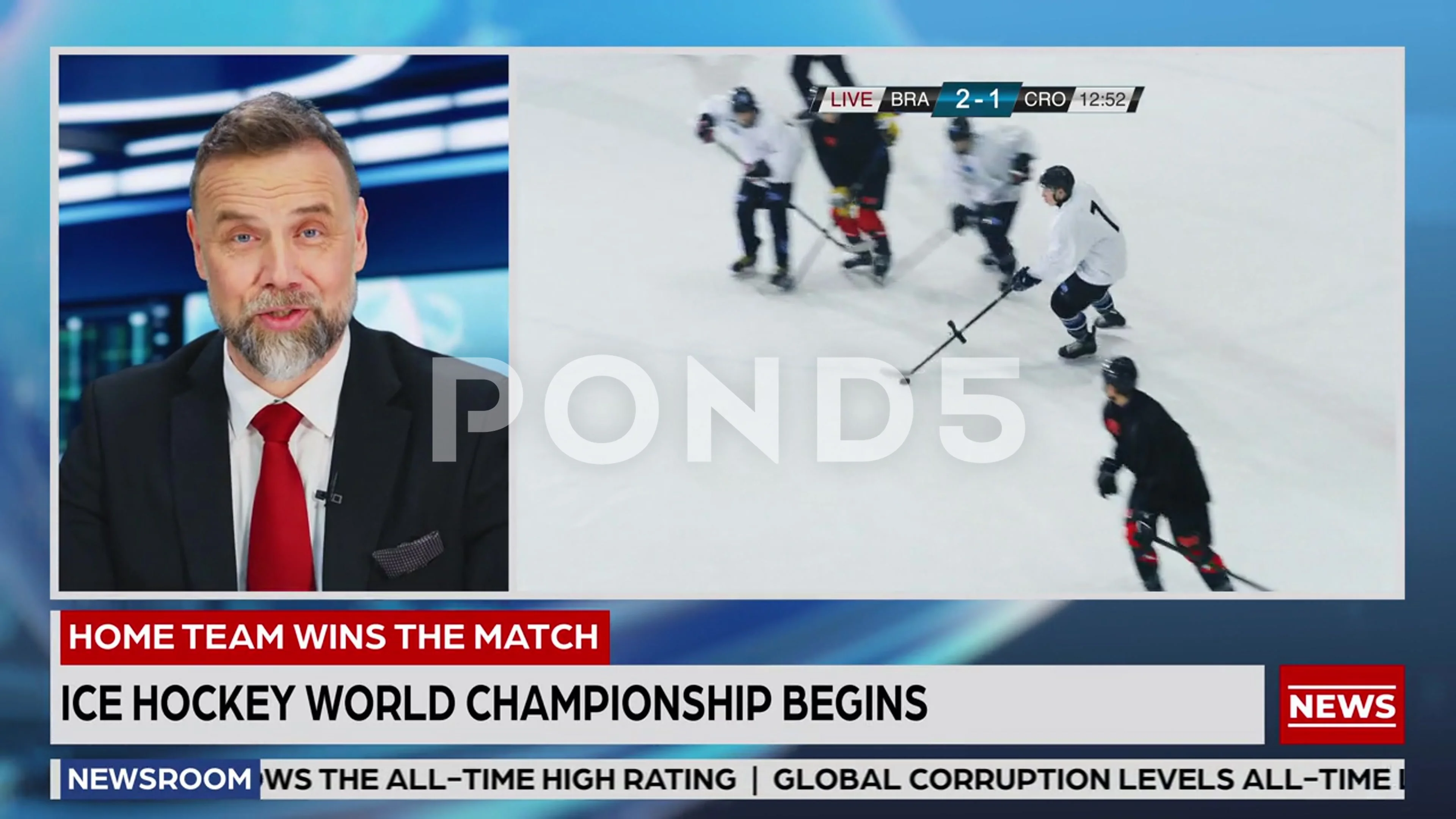 TV News Split Screen Anchor Ice Hockey S..