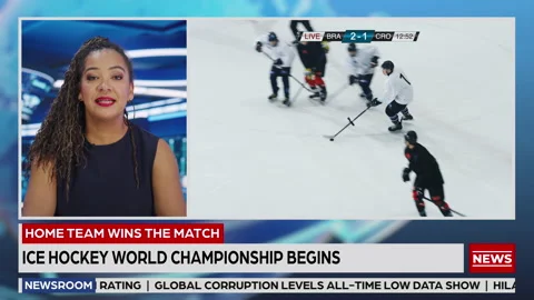 TV News Split Screen Anchor ICe Hockey ;ath Segment Stock Footage 171263282