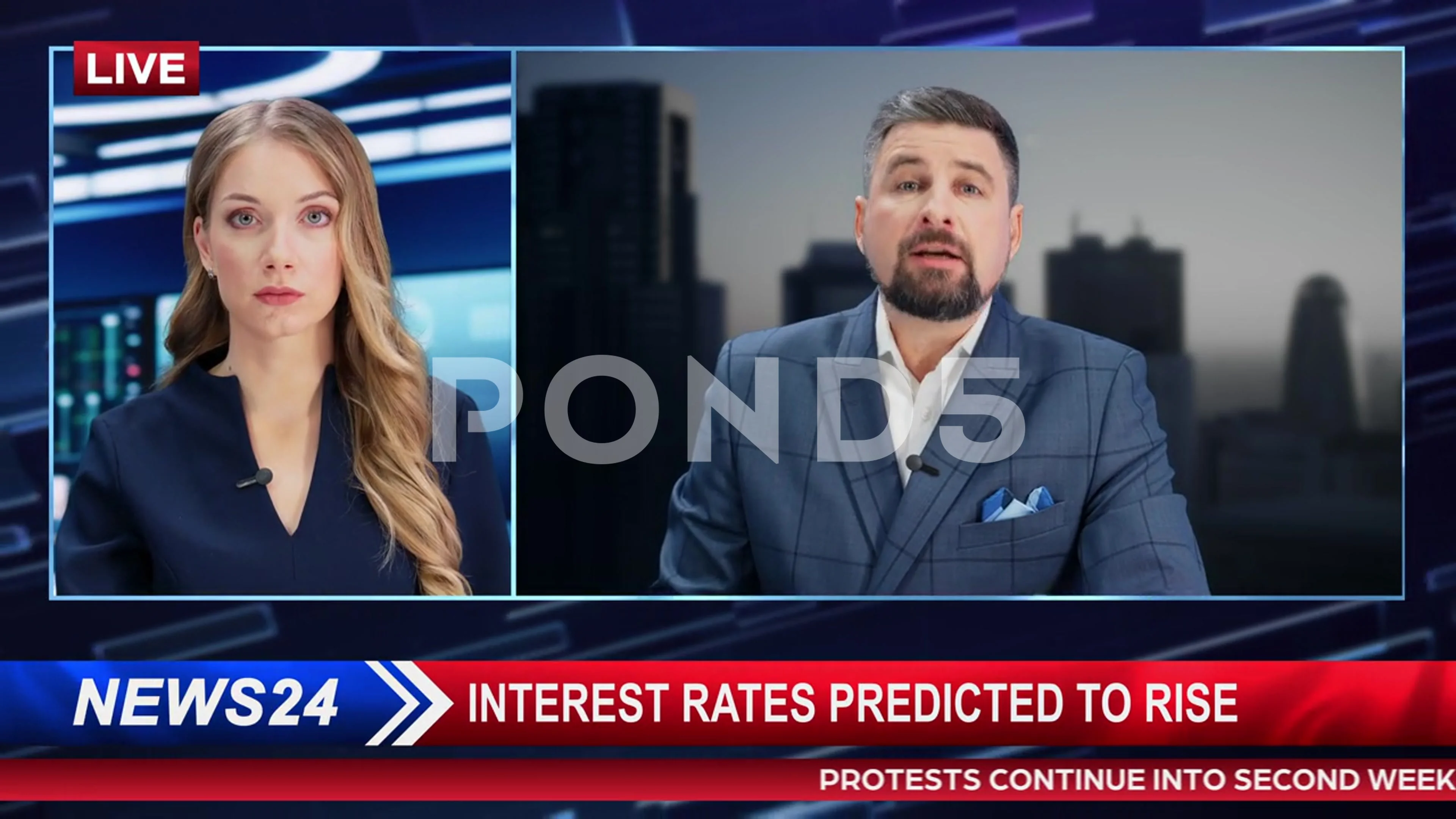 TV News Two Presenters Talk Stock Video Pond5