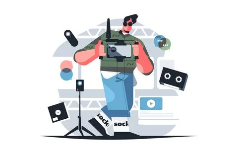 TV-operator or videographer with studio equipment Stock Illustration