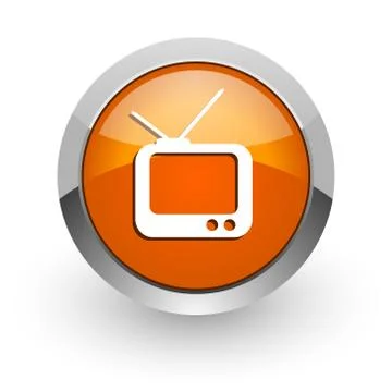Tv orange glossy web icon 库存插图