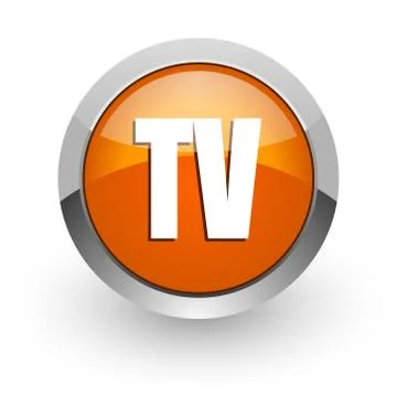 Tv orange glossy web icon Stock Illustration