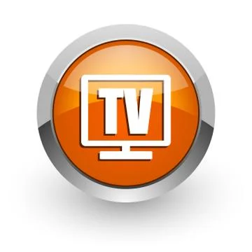 Tv orange glossy web icon Ilustración de archivo