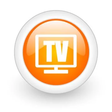 Tv orange glossy web icon on white background. Ilustración de archivo