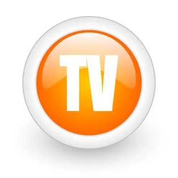 Tv orange glossy web icon on white background. Stock Illustration