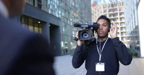 TV presenter being going live on air Stock Footage 82689953