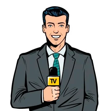 TV presenter with microphone in hand. Breaking news, broadcast concept. Pop art Stock Illustration
