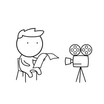 The TV presenter is sitting in front of the camera. Stock Illustration