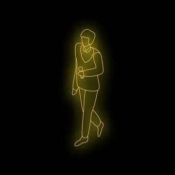 Tv presenter walking with microphone yellow neon light style Stock Illustration