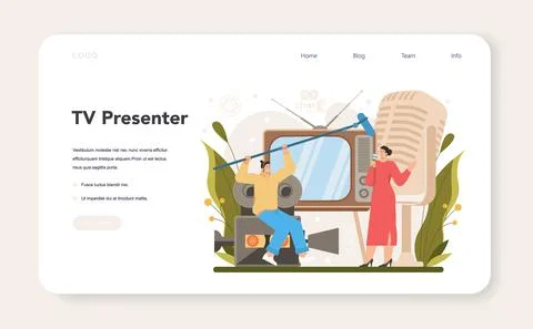 TV presenter web banner or landing page. Television host in a studio Illustration