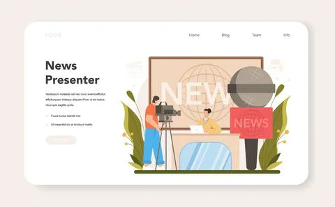 TV presenter web banner or landing page. Television host in a studio Stock Illustration