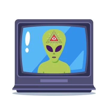 TV program about aliens and masons. propaganda for the population. Stock Illustration