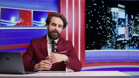TV program host presenting world news Video stock 248181064