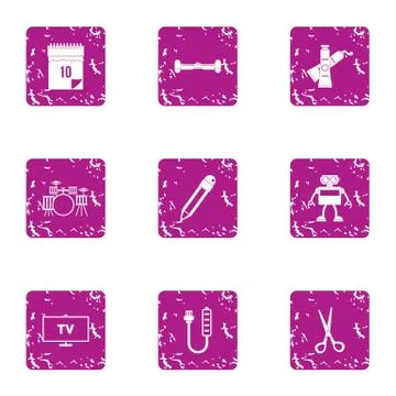 TV program icons set, grunge style Stock Illustration