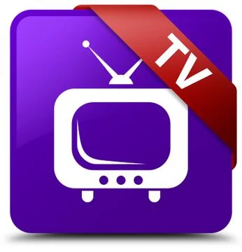 TV purple square button red ribbon in corner Stock Illustration