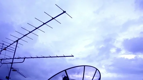 TV reception pole on sky with cloud,time lapse  Stock Footage 81934257