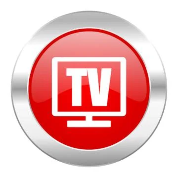 Tv red circle chrome web icon isolated. Ilustración de archivo