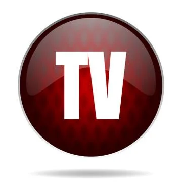Tv red glossy web icon on white background. Stock Illustration